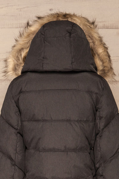 Katowice Dark Grey Quilted Coat w/ Faux Fur Hood | La Petite Garçonne back close-up