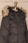 Katowice Dark Grey Quilted Coat w/ Faux Fur Hood | La Petite Garçonne side close-up