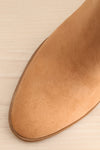 Kauri Beige Heeled Suede Ankle Boots | La petite garçonne flat close-up