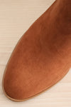 Kauri Brown Heeled Suede Ankle Boots | La petite garçonne flat close-up