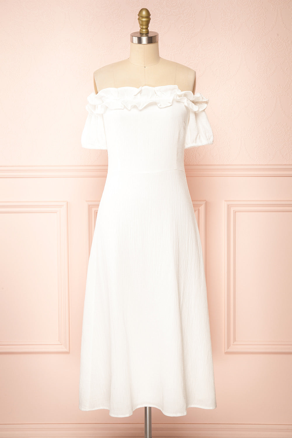 Kavaja White Off the Shoulder Midi Dress | Boutique 1861 front view
