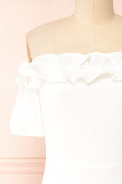 Kavaja White Off the Shoulder Midi Dress | Boutique 1861 front close-up