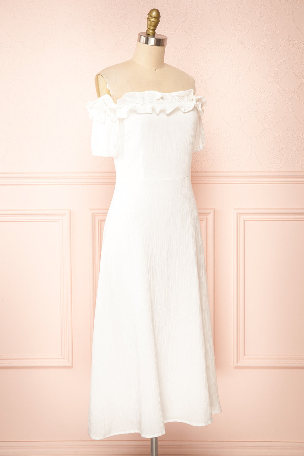 Kavaja White Off the Shoulder Midi Dress | Boutique 1861 side view