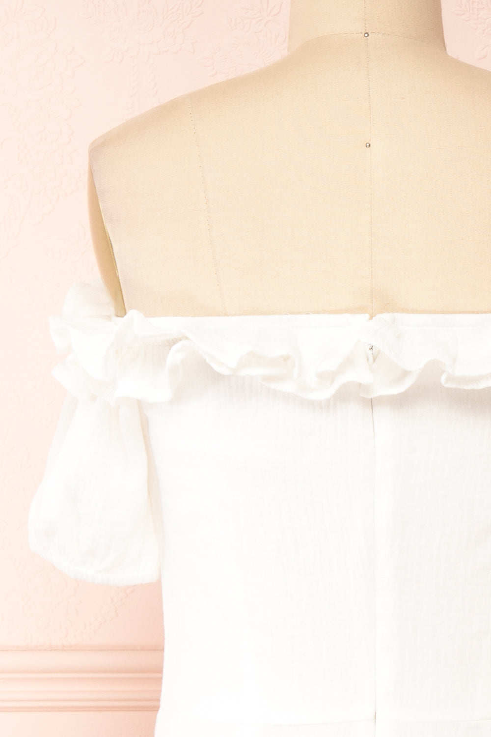 Kavaja White Off the Shoulder Midi Dress | Boutique 1861 back close-up