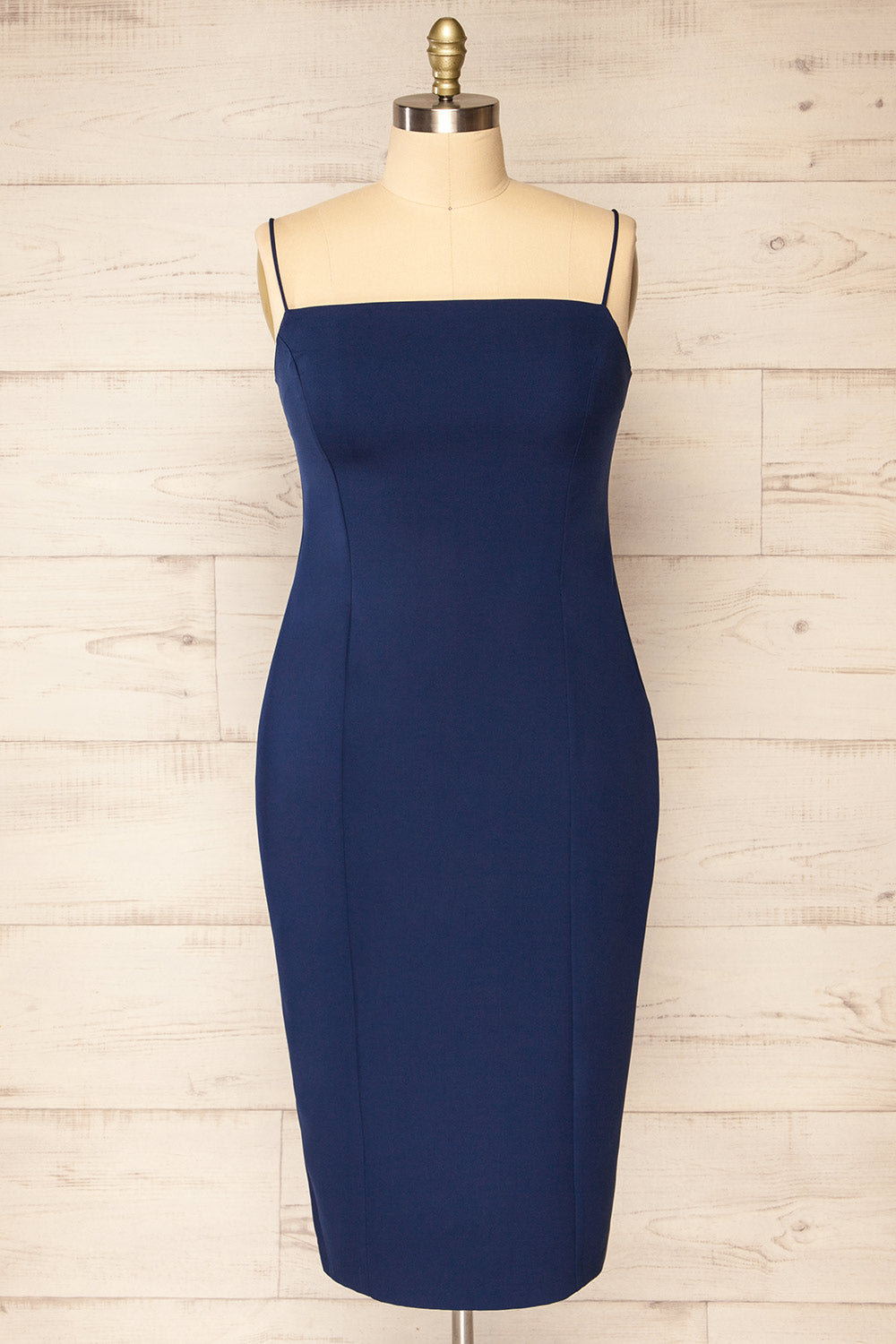 Kavala Navy Fitted Midi Dress | La petite garçonne front plus size