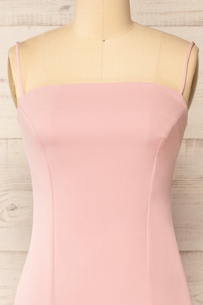 Kavala Pink Fitted Midi Dress | La petite garçonne front close-up