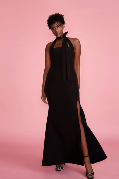 Kavi Black Halter Maxi Dress | La petite garçonne front on model