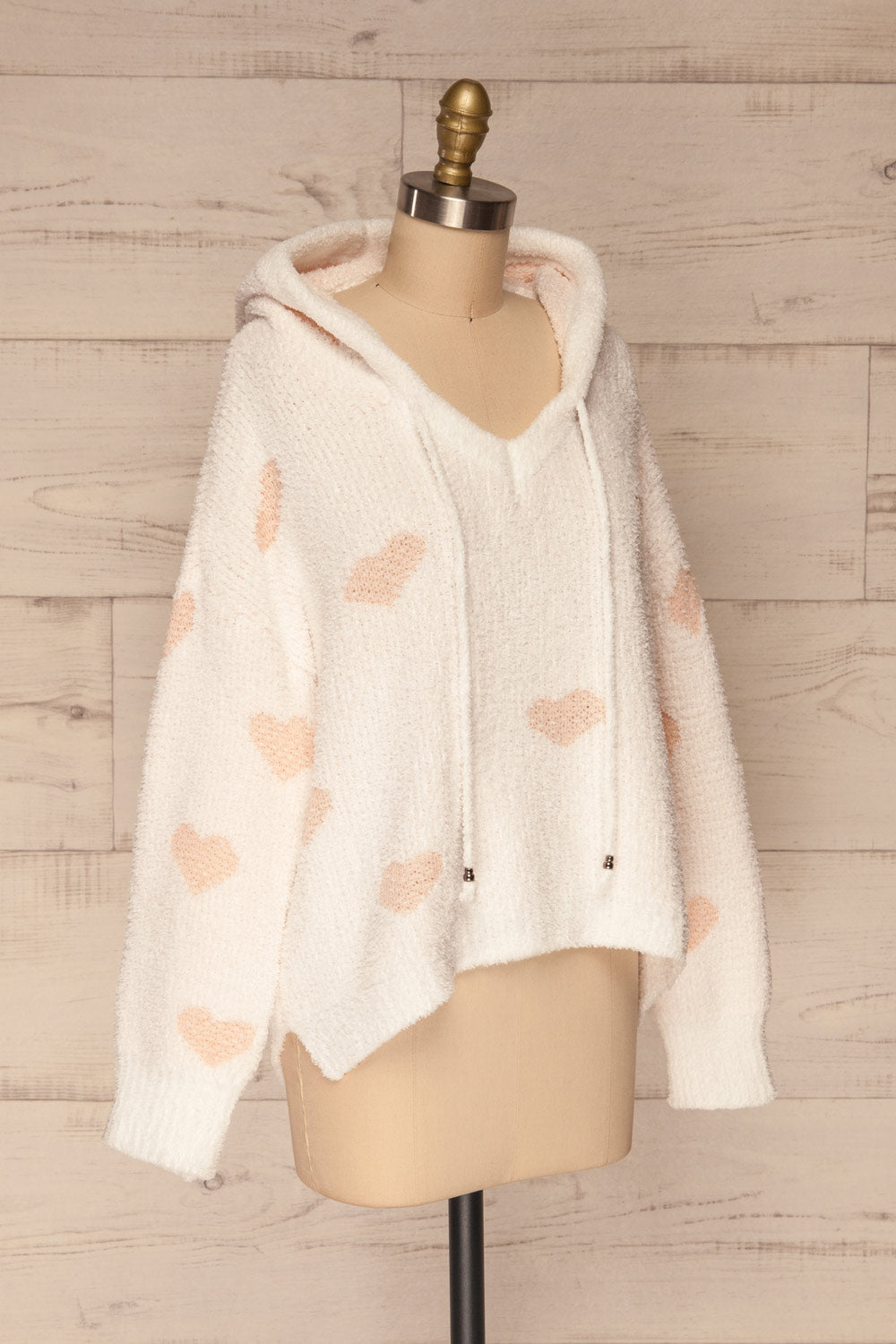 Kazimierza White Hearted Fuzzy Hoodie | La petite garçonne side view