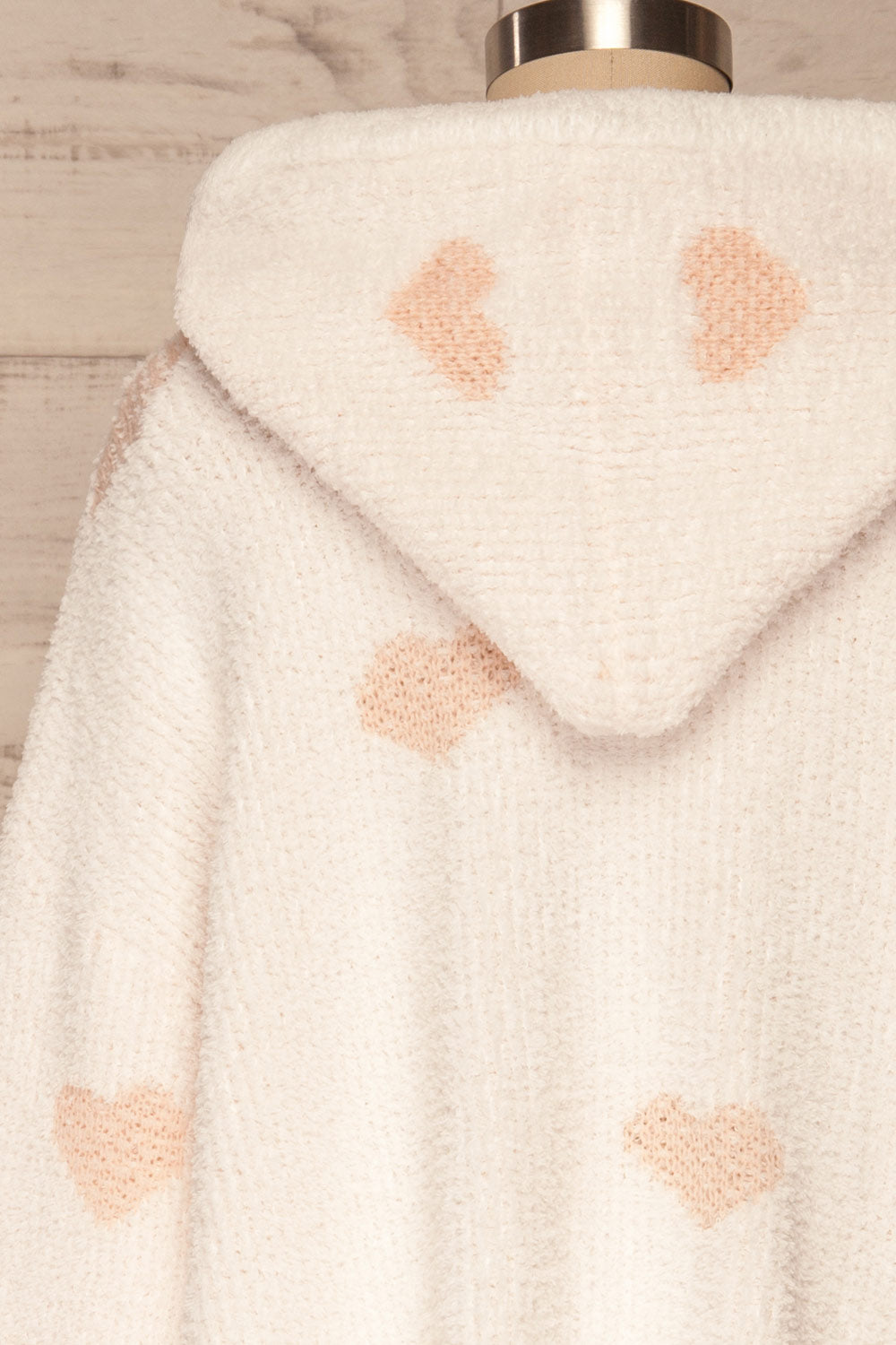 Kazimierza White Hearted Fuzzy Hoodie | La petite garçonne back close up