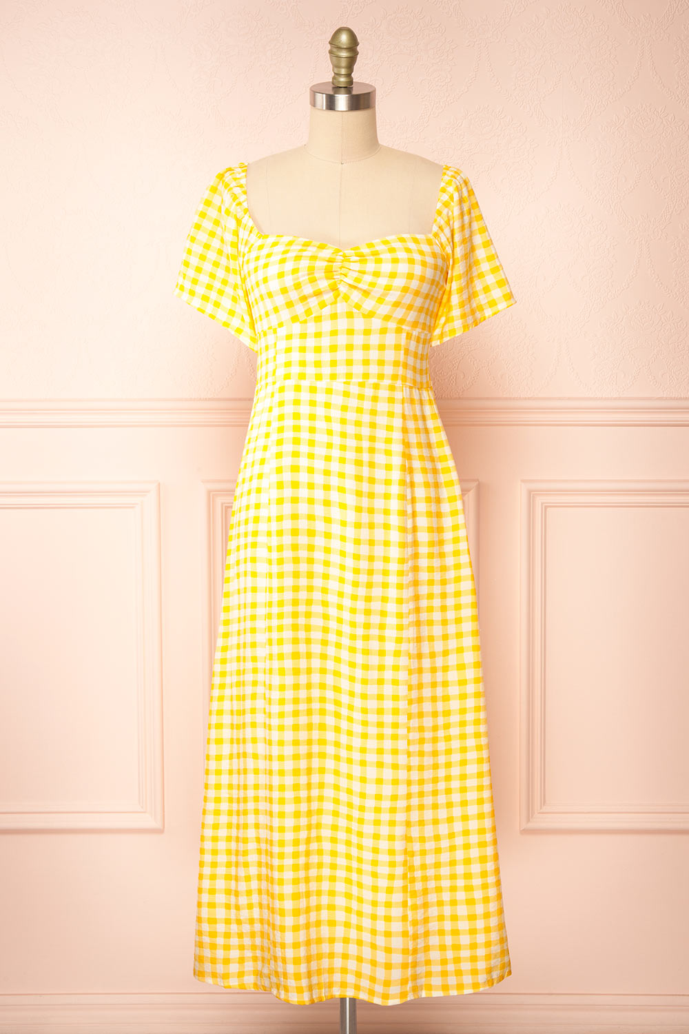 Keely | Yellow Gingham Midi Dress front view | boutique 1861 front view