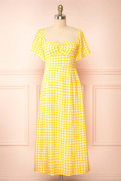 Keely | Yellow Gingham Midi Dress front view | boutique 1861 front view