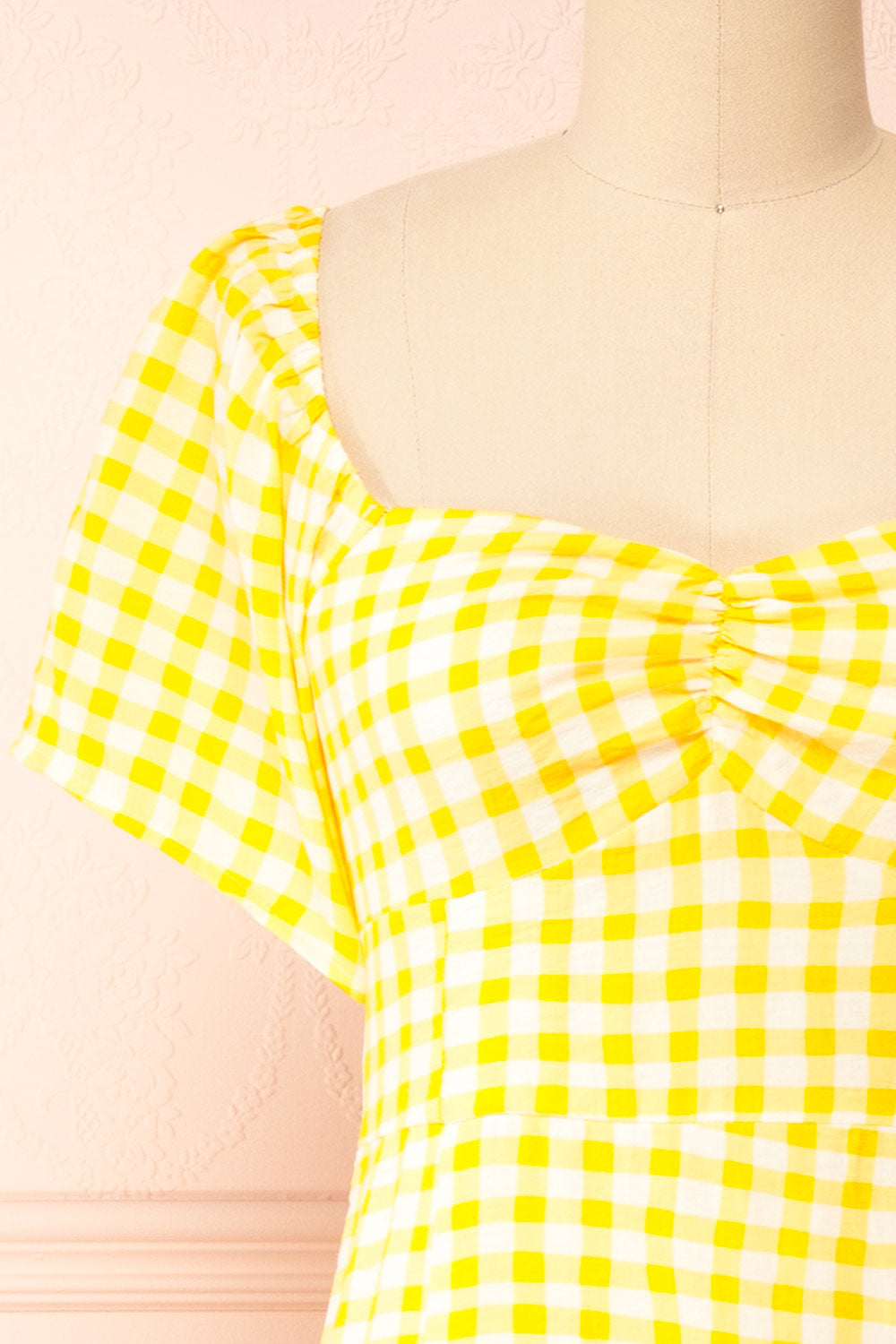 Keely | Yellow Gingham Midi Dress front view | boutique 1861  front close-up