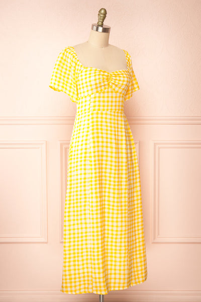 Keely | Yellow Gingham Midi Dress front view | boutique 1861 side view
