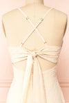 Keila Asymmetrical Beige Midi Dress | Boutique 1861 back close-up