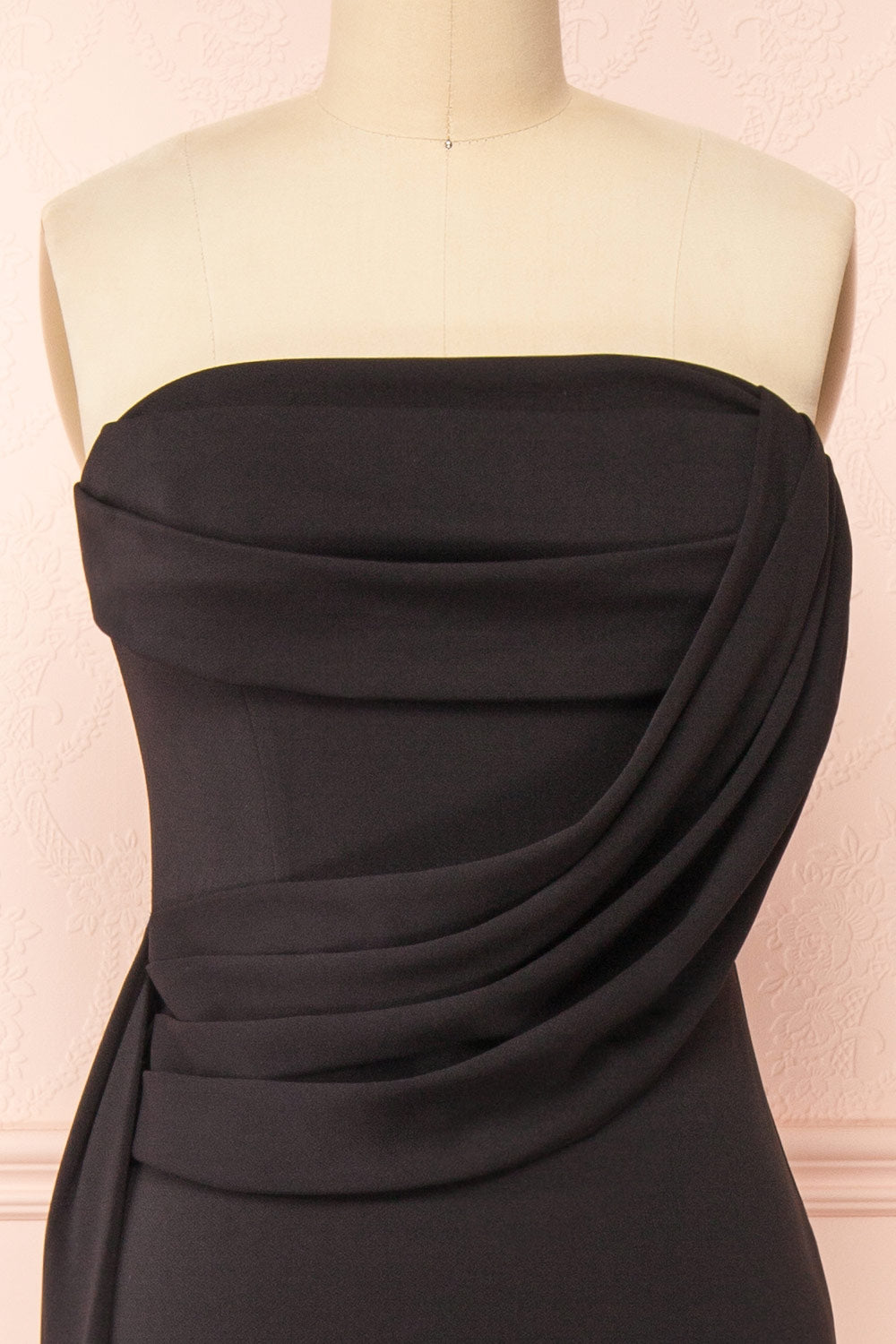 Kele Black Cowl Neck Mermaid Dress w/ Slit | Boutique 1861  front close-up