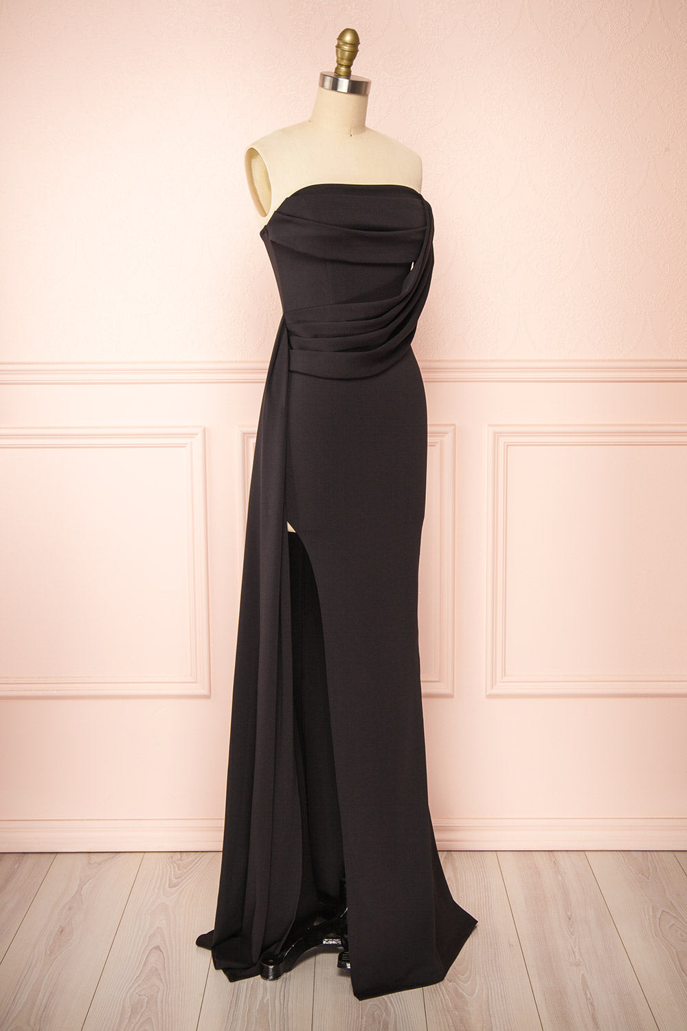 Kele Black Cowl Neck Mermaid Dress w/ Slit | Boutique 1861  side view