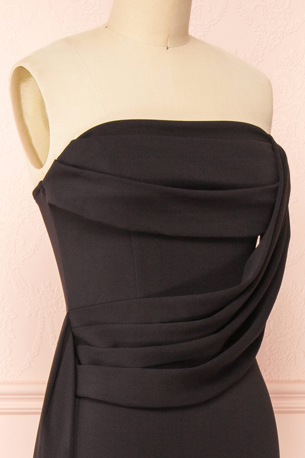 Kele Black Cowl Neck Mermaid Dress w/ Slit | Boutique 1861  side close-up