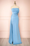 Kele Blue Cowl Neck Mermaid Dress w/ Slit | Boutique 1861 front view