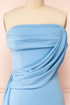 Kele Blue Cowl Neck Mermaid Dress w/ Slit | Boutique 1861 front close-up