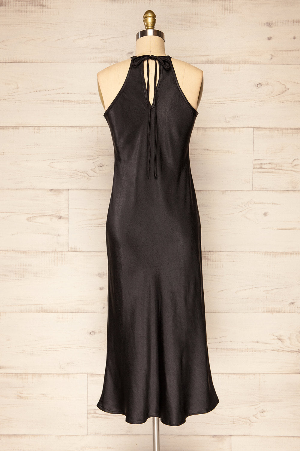 Kenaka Black Satin Midi Halter Dress | La petite garçonne back view