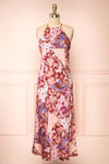 Kenaka Mauve Floral Satin Midi Halter Dress | Boutique 1861 front view