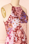 Kenaka Mauve Floral Satin Midi Halter Dress | Boutique 1861 side close-up