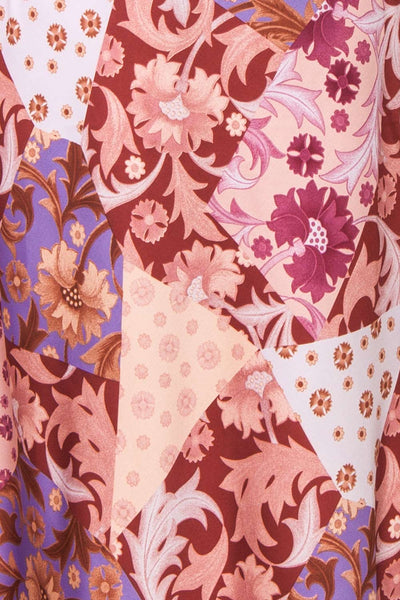 Kenaka Mauve Floral Satin Midi Halter Dress | Boutique 1861 fabric