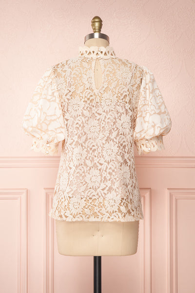 Kenielle Beige Lace Blouse with Stand Collar | Boutique 1861 back view