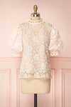 Kenielle Beige Lace Blouse with Stand Collar | Boutique 1861
