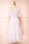 Kenta White A-Line Floral Midi Dress w/ Puffy Sleeves | Boutique 1861 front view