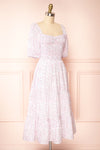 Kenta White A-Line Floral Midi Dress w/ Puffy Sleeves | Boutique 1861 side view