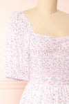 Kenta White A-Line Floral Midi Dress w/ Puffy Sleeves | Boutique 1861 side close-up