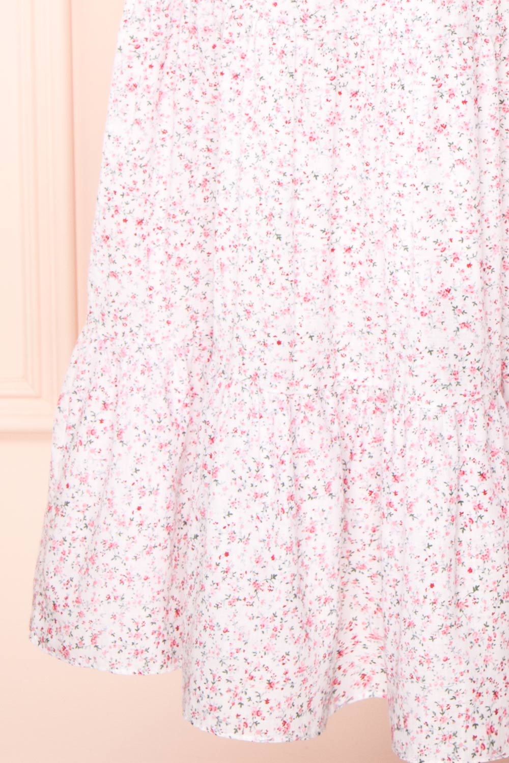Kenta White A-Line Floral Midi Dress w/ Puffy Sleeves | Boutique 1861 bottom 