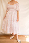 Kenta White A-Line Floral Midi Dress w/ Puffy Sleeves | Boutique 1861 model