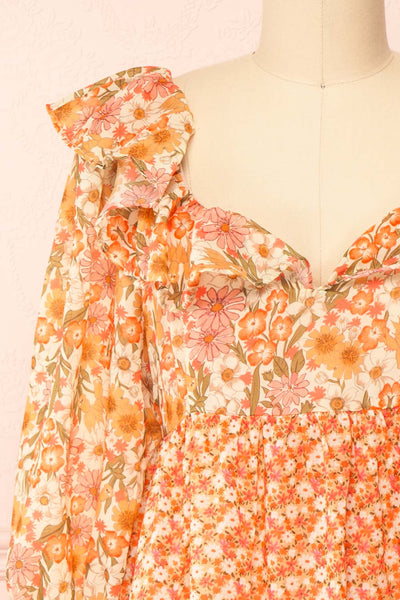 Kenza Floral Babydoll Dress w/ Puffy Sleeves | Boutique 1861 front close-up
