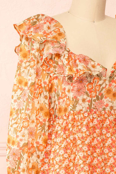 Kenza Floral Babydoll Dress w/ Puffy Sleeves | Boutique 1861 side closeup
