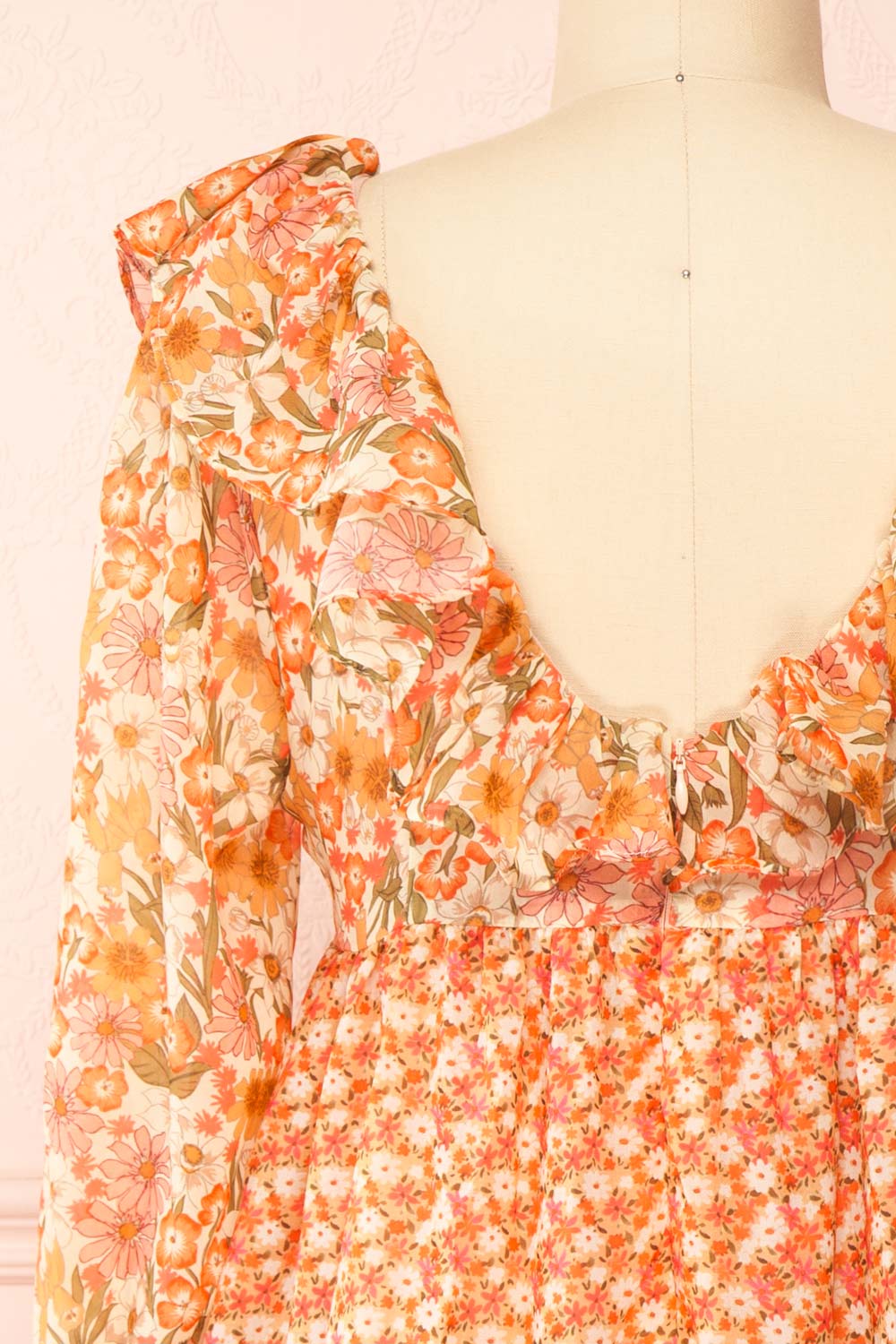 Kenza Floral Babydoll Dress w/ Puffy Sleeves | Boutique 1861 back close-up