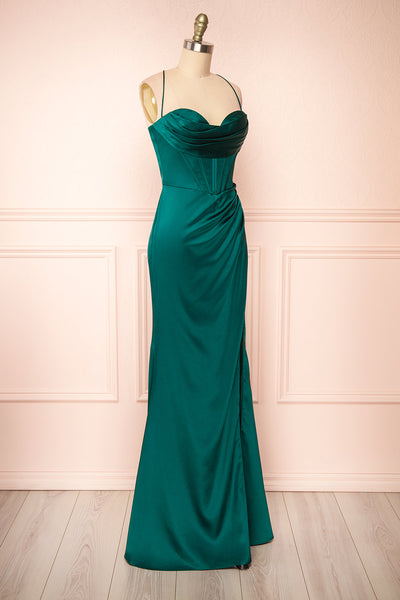 Kesha Green Corset Cowl Neck Maxi Dress | Boutique 1861  side view