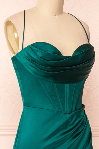 Kesha Green Corset Cowl Neck Maxi Dress | Boutique 1861  side close-up