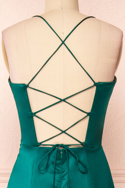 Kesha Green Corset Cowl Neck Maxi Dress | Boutique 1861 back close-up