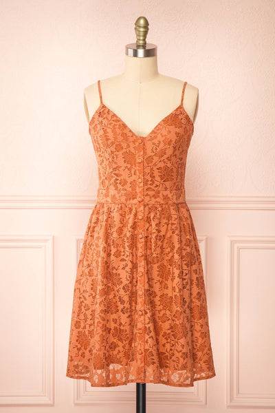 Kesso Orange A-Line Short Lace Dress | Boutique 1861 front view