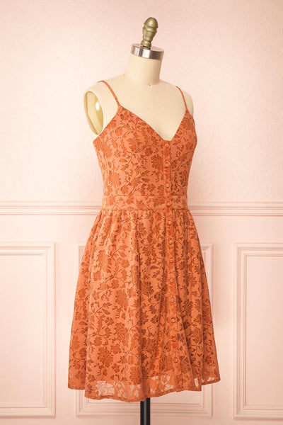 Kesso Orange A-Line Short Lace Dress | Boutique 1861 side view