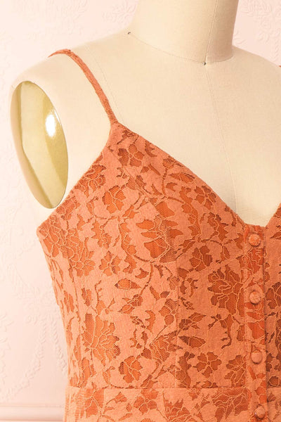 Kesso Orange A-Line Short Lace Dress | Boutique 1861 side close-up
