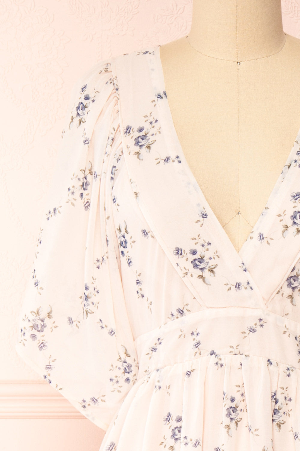 Khanom Pink V-Neck Floral Print Midi Dress | Boutique 1861 front close-up