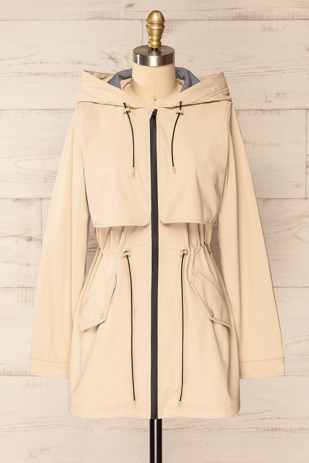 Kharokopion Beige Hooded Raincoat w/ Drawstring | La petite garçonne 