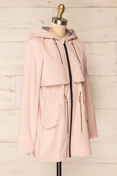 Kharokopion Pink Hooded Raincoat w/ Drawstring | La petite garçonne  side view