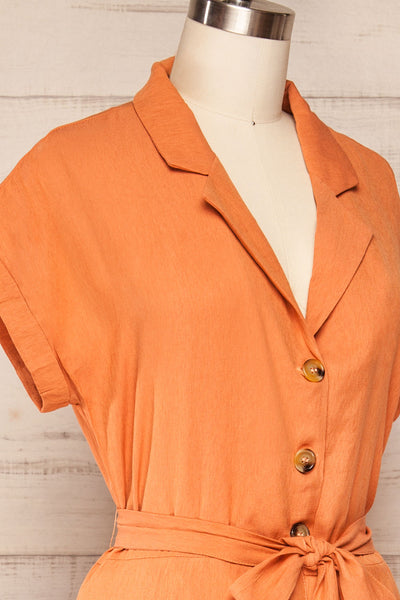 Kharop Orange Belted Short Sleeve Jumpsuit | La petite garçonne side close up
