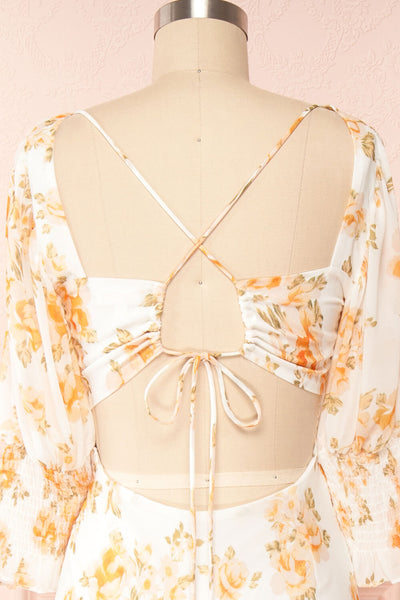 Khentekhas Maxi Floral Dress w/ Laced Back | Boutique 1861 close up back view
