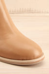 Khiky Beige Block Heel Ankle Boots | La petite garçonne front close-up