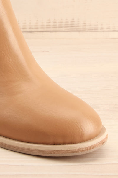Khiky Beige Block Heel Ankle Boots | La petite garçonne front close-up